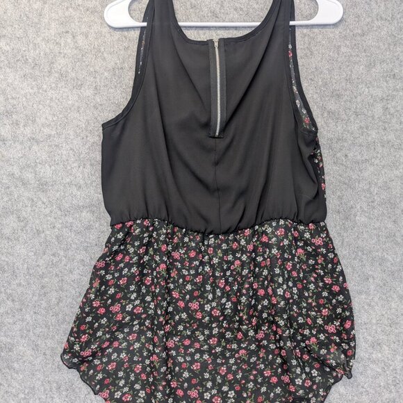 Black floral sleeveless top shirt blouse flowy draped lightweight boho - Large - Picture 8 of 10